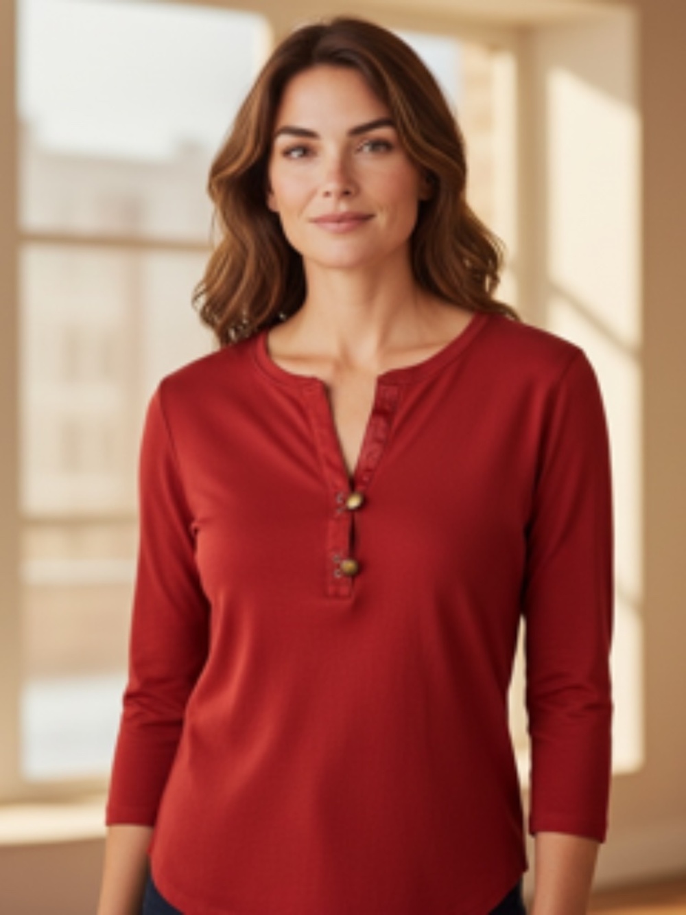 Lauren Ralph Lauren 3/4 Sleeve Henley-Style V-Neck Partial Button Top Size XL